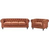Sofa Beliani CHESTERFIELD poilsio baldų komplektas 4 asmenims, veliūrinis, aukso rudos spalvos