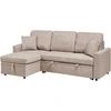 Sofa Beliani Išskleidžiamas kampas NASSJO, 3 vietų, sintetinis linas, šviesiai rudas, dešininis