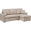 Sofa Beliani Išskleidžiamas kampas NASSJO, 3 vietų, sintetinis linas, šviesiai rudas, su daiktadėže, kairinis