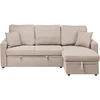 Sofa Beliani Išskleidžiamas kampas NASSJO, 3 vietų, sintetinis linas, šviesiai rudas, su daiktadėže, kairinis