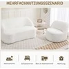 HOMCOM modernus fotelis su fliso apmušalu, jaukus minkštas fotelis svetainei, miegamajam, namų biurui, kreminė balta