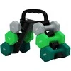 SPORTNOW 6 hantelių rinkinys 2 x 3kg, 2 x 4kg, 2 x 5kg, hantelių rinkinys su stovu, šešiakampių hantelių rinkinys, skirtas jėgos treniruotėms, fitnesui namuose, pilka + žalia + turkio spalva