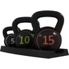 Sportnow HOMCOM virdulys (kettlebell), 2,2kg, 4,5kg, 6,8kg, 3 dalių rinkinys gimnastikai, jėgos treniruotėms, juodas