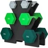 SPORTNOW hantelių rinkinys, 6 hanteliai su stovu, 2 x 1kg, 2 x 3kg, 2 x 5kg metalinis hantelių komplektas fitnesui, mankštai ir namams