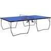 SPORTNOW lauko stalo teniso stalas, sulankstomas stalo teniso stalas su tinklu, ratukais, 2 stalo teniso raketėmis, 3 kamuoliukais, plieno, mėlynas, 274x152,5x76 cm