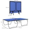 SPORTNOW lauko stalo teniso stalas, sulankstomas stalo teniso stalas su tinklu, ratukais, 2 stalo teniso raketėmis, 3 kamuoliukais, plieno, mėlynas, 274x152,5x76 cm