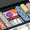 SPORTNOW pokerio rinkinys lagamine, 300 žetonų, 11,5 g, pilnas komplektas, su užraktu, 2 kortų kaladės, 5 kauliukai, dalintojo ir aklų statymų mygtukai, sidabrinis
