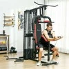 SPORTNOW jėgos treniruoklis, daugiafunkcinė treniruočių stotelė su peteliškės ir lat treniruokliu, skersiniu, krūtinės presu, suoliuku pilvo presui, treniruoklis su 65 kg svorių blokais namams, juodas