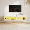 TV staliukas HOMCOM TV spintelė, pakabinama TV komoda su RGB LED apšvietimu (16 spalvų), TV stovas su atvira erdve daiktams, 55–60 colių televizoriams, svetainei, miegamajam, 140 x 40 x 30 cm, blizgi balta