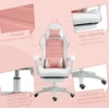 Vinsetto žaidimų kėdė, ergonomiška žaidėjo kėdė su juosmens atrama, kojų atrama, žaidimų fotelis su zuikio ausimis, galvos pagalve, reguliuojamo aukščio biuro kėdė su reguliuojama atlošimo funkcija, rožinė