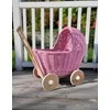 My Sweet Baby Lėlių vežimėlis pintas rožinis su mediniais ratais Small Foot