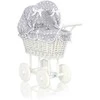 My Sweet Baby Lėlės pintas vežimėlis su pilka patalyne – baltas