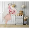 Super Hobby Horse Hobby Horse vienaragis ant lazdos rožinis su balta karčiene ir auksiniu ragu