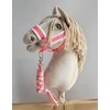 Super Hobby Horse Hobio žirgo kantaras su baltais pūkais ir rožinė virvė