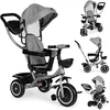 Triratukas-vežimėlis 2-in-1 ECOTOYS, sukioji sėdynė, sudedamas stogelis, pilkas