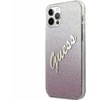 Guess GUHCP12LPCUGLSPI Apple iPhone 12 Pro Max 6,7″ rožinės spalvos kietas dėklas Glitter Gradient Script