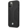 BMW BMHCP12LRSCSK Apple iPhone 12 Pro Max 6,7″ juodos spalvos kietas dėklas Leather Perforate Sides