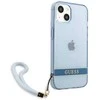 Guess GUHCP13MHTSGSB Apple iPhone 13 / 14 / 15 6.1" mėlynas kietas dėklas su permatomu dirželiu