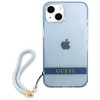 Guess GUHCP13MHTSGSB Apple iPhone 13 / 14 / 15 6.1" mėlynas kietas dėklas su permatomu dirželiu