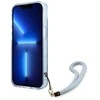 Guess GUHCP13MHTSGSB Apple iPhone 13 / 14 / 15 6.1" mėlynas kietas dėklas su permatomu dirželiu