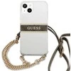 „Guess“ GUHCP13SKC4GBGO Apple iPhone 13 mini 5,4" skaidrus kietas dėklas 4G rudos spalvos dirželis auksinis grandinėlė