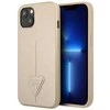 Guess GUHCP13SPSATLE iPhone 13 mini 5,4 colio mažesnis/smėlio spalvos kietas dėklas SaffianoTriangle logotipas