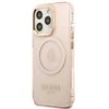 Guess GUHMP13LHTCMP Apple iPhone 13 Pro / 13 6,1″ rožinės spalvos kietas dėklas Gold Outline Translucent MagSafe