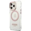 Apple iPhone 13 Pro Guess Dėklas Metal Outline Magsafe (GUHMP13LHTRMP) rožinės spalvos