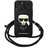 Karl Lagerfeld KLHCP13LCMNIPK Apple iPhone 13 Pro / 13 6,1″ kietas dėklas juodos spalvos Leather Monogram Patch an