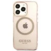 Guess GUHMP13XHTCMP Apple iPhone 13 Pro Max 6,7″ rožinės spalvos kietas dėklas Gold Outline Translucent MagSafe