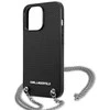 Karl Lagerfeld KLHCP13XPMK Apple iPhone 13 Pro Max 6,7″ kietas dėklas juodos spalvos Leather Textured and Chain