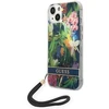 Guess GUOHCP14SHFLSB Apple iPhone 14 / 15 / 13 6.1" mėlynas kietas dėklas su gėlių formos dirželiu