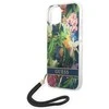 Guess GUOHCP14SHFLSB Apple iPhone 14 / 15 / 13 6.1" mėlynas kietas dėklas su gėlių formos dirželiu