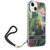Guess GUOHCP14SHFLSB Apple iPhone 14 / 15 / 13 6.1" mėlynas kietas dėklas su gėlių formos dirželiu