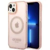 Apple iPhone 14 Guess Dėklas Gold Outline Translucent MagSafe (GUHMP14SHTCMP) rožinės spalvos