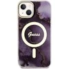 Guess GUHMP14SHTMRSU Apple iPhone 14 / 15 / 13 6.1″ violetinės spalvos kietas dėklas Golden Marble MagSafe