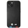Dėklas BMW BMHCP14M22PTDK Apple iPhone 14 Plus / 15 Plus 6,7″ juodos spalvos Leather Stamp Tricolor