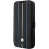 Apple iPhone 14 Pro BMW Bookdėklas odinis Stamp Mėlyna Lines (BMBKP14L22RVSK) juodos spalvos