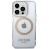 Guess dėklas iPhone 14 Pro 6,1 GUHMP14LHTCMU violetinė HC Magsafe Gold Outline Translucent