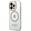 Guess GUHMP14LHTRMD Apple iPhone 14 Pro 6,1″ auksinis kietas dėklas Metal Outline Magsafe
