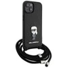 Apple iPhone 15 Karl Lagerfeld dėklas Crossbody Saffiano Monogram Metal Pin Karl &amp; Choupette (KLHCP15SSASKNPSK) juodos spalvos