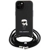 Apple iPhone 15 Karl Lagerfeld dėklas Crossbody Saffiano Monogram Metal Pin Karl &amp; Choupette (KLHCP15SSASKNPSK) juodos spalvos