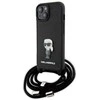 Apple iPhone 15 Karl Lagerfeld dėklas Crossbody Saffiano Monogram Metal Pin Karl &amp; Choupette (KLHCP15SSASKNPSK) juodos spalvos