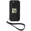 DKNY DKHCP15MPBSWSK Apple iPhone 15 Plus 6.7 colio juodos spalvos kietas dėklas su riešo dirželiu ir standartiniu logotipu