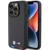 Dėklas BMW BMHCP15L22PTDK Apple iPhone 15 Pro 6.1″ juodos spalvos Leather Stamp Tricolor