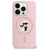 Apple iPhone 15 Pro Karl Lagerfeld dėklas silikoninis Karl & Choupette Magsafe (KLHMP15LSCMKCRHP) rožinės spalvos