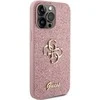 Guess PU Fixed Glitter 4G Metal Logo dėklas skirtas Apple iPhone 15 Pro Max rožinės spalvos
