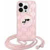 Apple iPhone 15 Pro Max Karl Lagerfeld Hardcase IML Crossbody Monogram Karl &amp; Choupette Head MagSafe (KLHMP15XHCKCKLCP) telefono dėklas rožinės spalvos