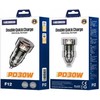 Automobilinis įkroviklis 30W PD USB-C + USB 3.0 Jellico F12 juodos spalvos