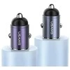 USAMS automobilinis įkroviklis 1xUSB+1xUSB-C C38 30WPD Fast Charge with Built-in Ring Violetinė CC206C